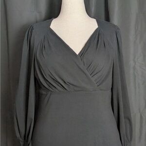 Belle Poque Black V-Neck Ruched Long Sleeve Blouse